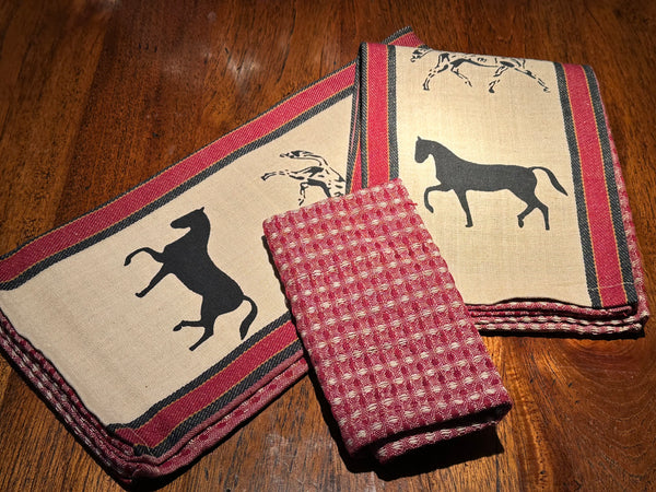 Kitchen towels with horse print- Brick red