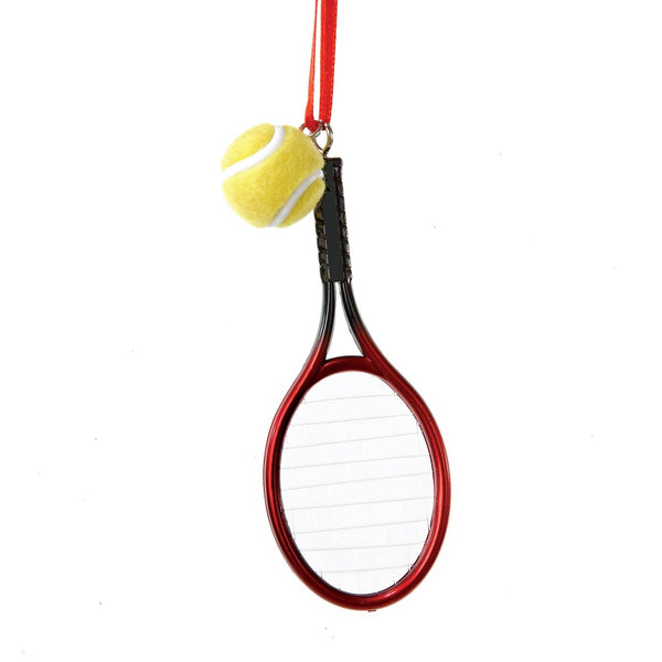 PLASTIC TENNIS RACKET W/BALL ORNAMENT