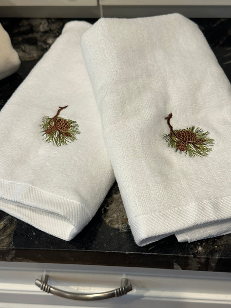 Embroidered Pine Cone Towels