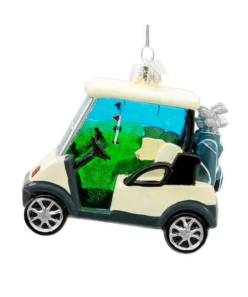 4"NOBLE GEMS GLASS GOLF CART ORNAMENT