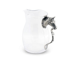 Pewter horse on glass water pitcher